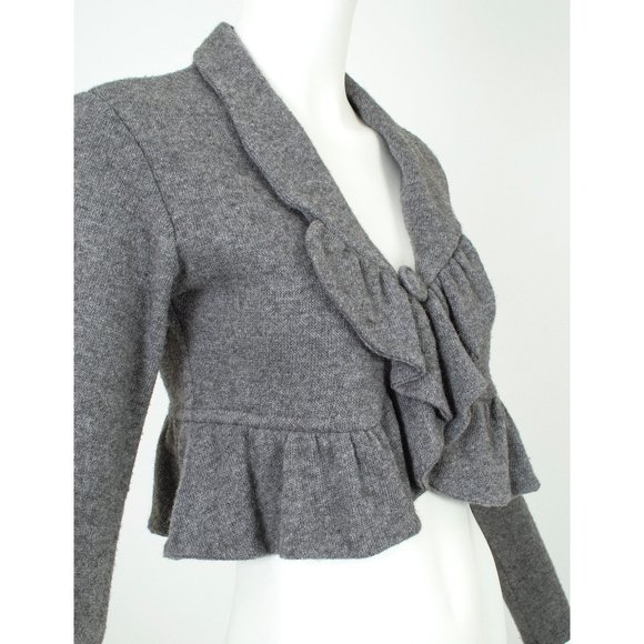 Louis Verdad Gray Knit Cropped Ruffled Cardigan Bolero Sweater, size S - Picture 4 of 9